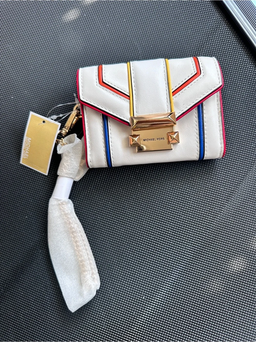 NWT Michael Kors Whitney Small Rainbow Quilted Leather Chain Wallet
